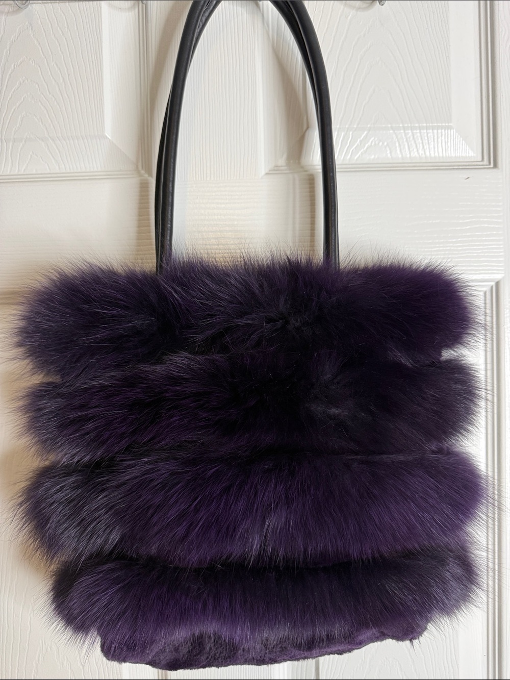 Plush Deep Purple Faux Fur Tote with Black Handles